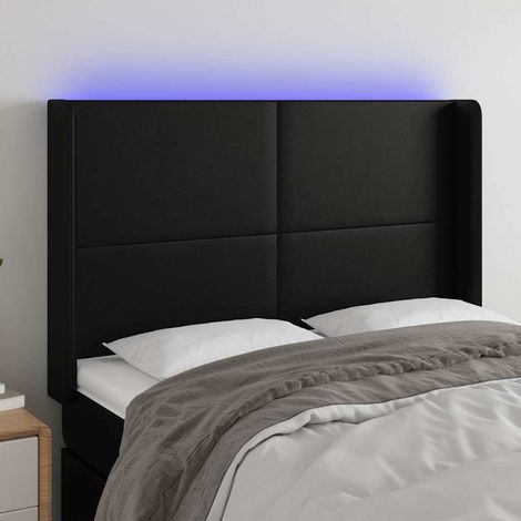 vidaXL Cabecero con LED cuero sintético negro 147x16x118/128 cm (1/5)