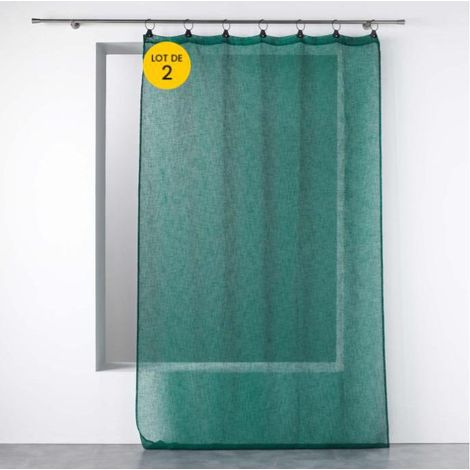 Lot de 2 Voilages à anneaux 140 x 240 cm voile tissé Linka Emeraude (1/4)