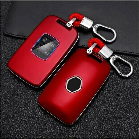 YMYNY étui de clé de Voiture en Fibre de Carbone, adapté pour Renault Koleos Kadjar Scenic Megane Sandero Espace Clio Captur Kangoo Laguna Talisman , Rouge (1/3)