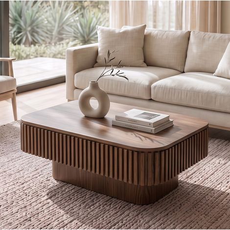 Mesa de centro rectangular con almacenamiento oculto, tapa elevable, 98 x 60 x 35 cm, nogal DESVIAE (1/5)