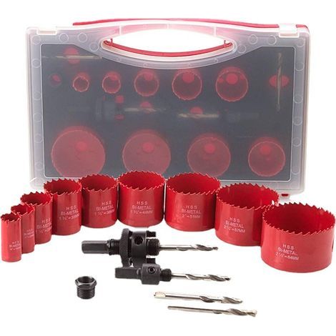 Lochsägeset, 14-teilig Bi-Metall-Lochsägen, 14 Stück mit 9 Sägen Ø 19-64 mm, Adapter, Inbusschlüssel, für dünne Holzbretter, PVC- und Kunststoffplatten - LAVAGES (1/5)