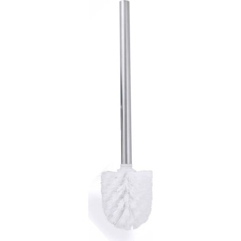 Brosse WC chromée avec long manche en métal antidérapant et poils en plastique résistants, nettoyage en profondeur, effet antiadhésif, durable, 35 cm, blanche (1/5)