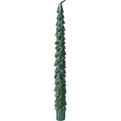 Kaemingk – Bougies coniques en forme de sapin – Vert pailleté, Ø 2,1 cm, H 25 cm, lot de 2 (1/2)