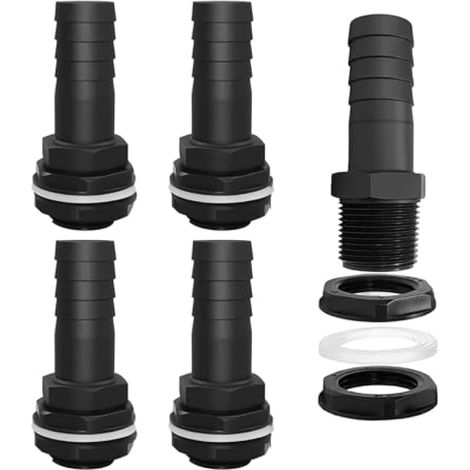Lot de 4 raccords pour baril, raccords pour collecteur d'eau, raccords rapides pour tuyau de 25 mm, avec embout, pour récupérateurs d'eau de pluie, réservoirs d'eau, citernes (1/5)