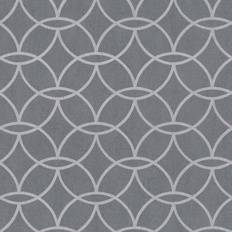 Papier peint graphique gris foncé Tapisserie géométrique cercles et losanges Papier peint élégant idéal pour cuisine (1/4)