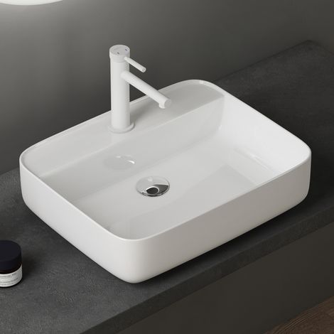 doporro® Aufsatzwaschbecken Keramik Waschbecken 500x400x135 mm weiß glänzend Gäste WC Handwaschbecken Waschtisch Brüssel107 (1/5)