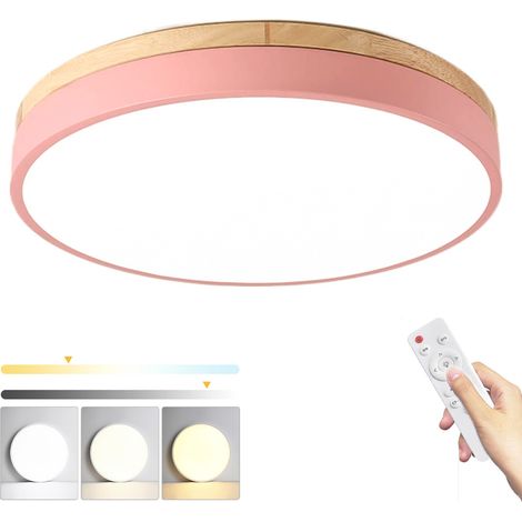 Plafonnier LED 36 W, plafonnier moderne en métal avec télécommande, variateur d'intensité, 3 températures de couleur, 40 cm, rose (1/5)