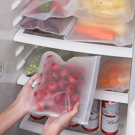 Lot de 10 sacs de conservation en silicone réutilisables avec fermeture éclair, étanches et refermables. (1/2)