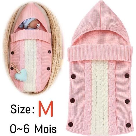 Gigoteuse Bébé,Turbulette à Capuche Bébé,Sac de Couchage Tricoté,Couverture d'emmaillotage,pour Poussette,Tout-petit,Bambin,Fille (1/4)