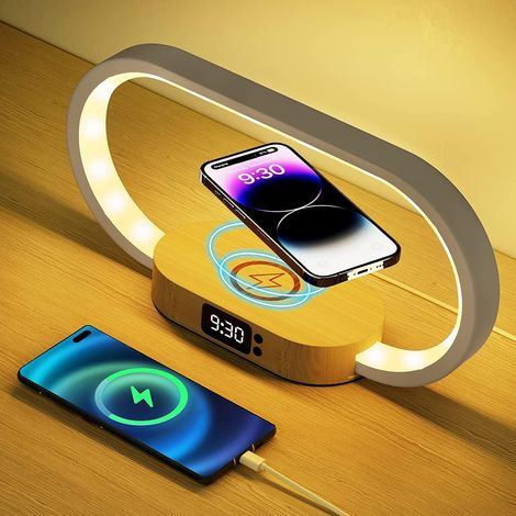 Lampe de Chevet Chargeur sans Fil, Lampe de Chevet Tactile avec Port USB Lampe de Table LED Dimmable avec 5 Couleurs et Horloge Digitale Lampe de Bureau Tactile pour Chambre (1/5)