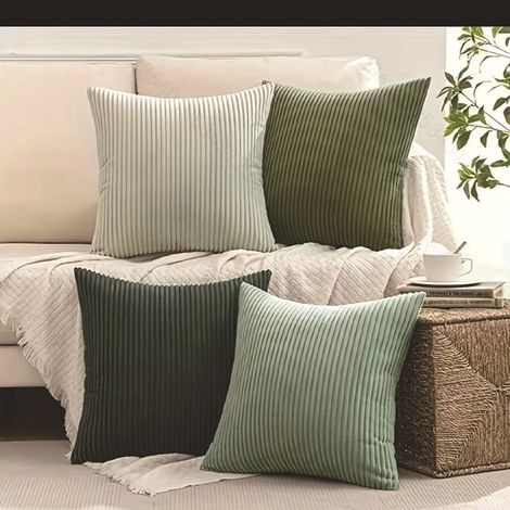 Solid color corduroy bohemian farmhouse style orange-green gradient living room decorative cushion cover - 45x45 - Green combination