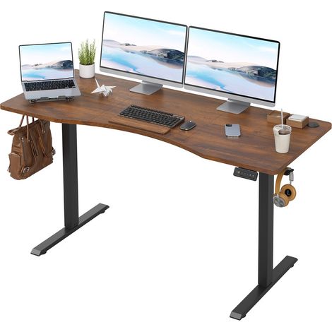 Electric Height Adjustable Standing Desk Smart Memory Computer Desk Ergonomic Home Office Desk UK, 140cm, Brown (1/5)