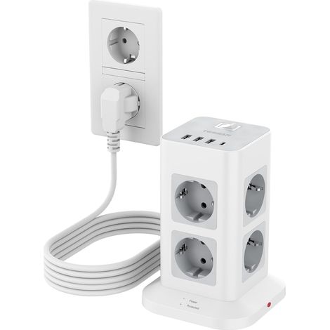 Parafoudre Tour Multiprise avec Interrupteur, Rallonge Electrique 5m  Prise Multiple Parafoudre et Surtension, 3600W, 8 Prises Secteur, 3 USB-A (1/5)