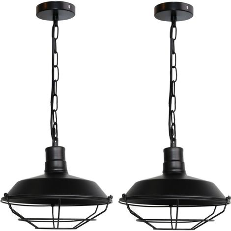 2PCS Lampe À Suspension Vintage Suspension Lustre Rétro Lustre En Fer Métallique Suspension Luminaire Antique Noire 26CM (1/5)