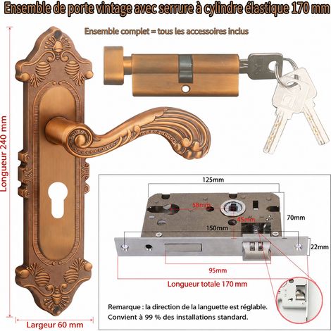 Serrure à poignée encastrée bronze antique, entraxe réglable 58 mm, ensemble complet 170 5845 170 5845 réf 8141 300 g – Livraison gratuite