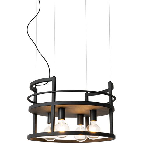 Industrielle Hängelampe schwarz mit rundem 4-Licht-Rack - Cage Rack