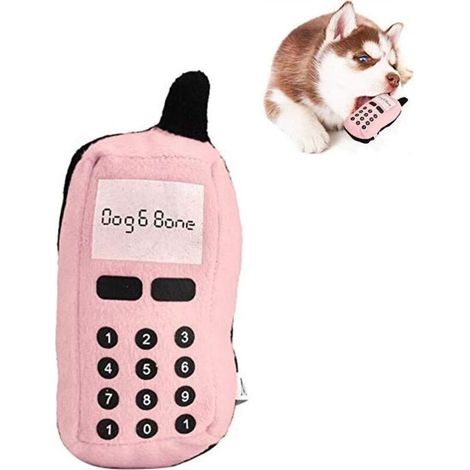 Un jouet en peluche qui couine, en forme de téléphone portable, idéal pour les chiens et les chats un jouet amusant et interactif. (Rose) (1/5)