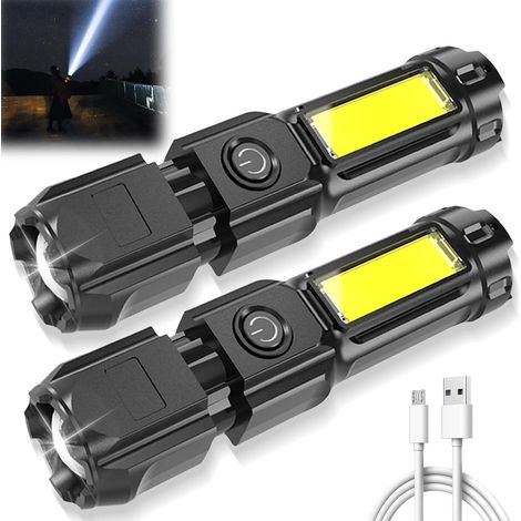 royaluxe - Lampe torche LED rechargeable, 2 unités rechargeables par USB, lampe torche LED ultra-lumineuse avec batterie et 4 modes d'éclairage, étanche IP65, zo (1/5)