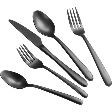 Ensemble de couverts Cambridge Mathison en acier inoxydable noir sable et miroir, 20 pièces (service pour 4 personnes) (1/5)