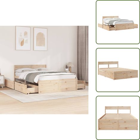 The Living Store Cadre de lit sans matelas 140x190 cm bois de pin massif - Cadre De Lit - Lit Double - Meuble De Chambre - Bois Massif - Rangement Sous Lit