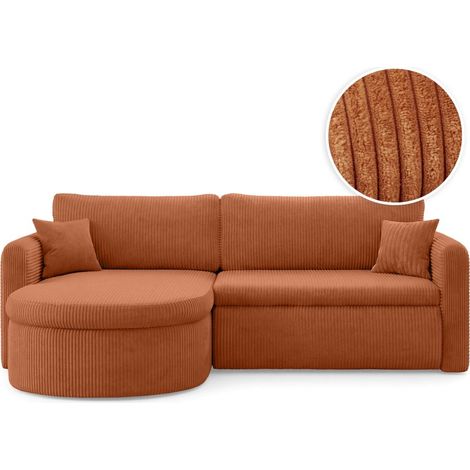 Canapé d'angle reversible convertible 4 places VERA en velours cotelé - Terracotta
