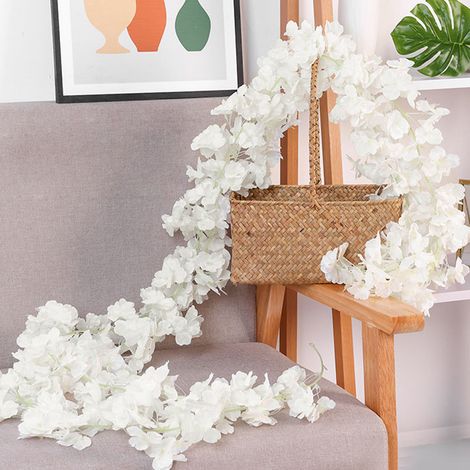 Guirlande de fleurs de cerisier artificielles (256 fleurs) de 1,8 m, blanche, idéale pour décorer la maison, la chambre, un mariage ou une fête au printemps. (1/5)
