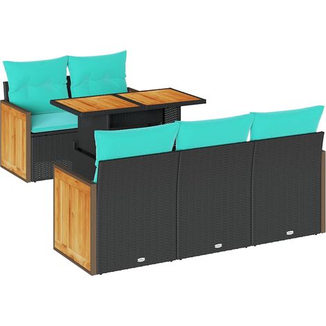 Maison Exclusive - Set Divani da Giardino 6 pz con Cuscini Nero in Polyrattan e acacia (1/5)