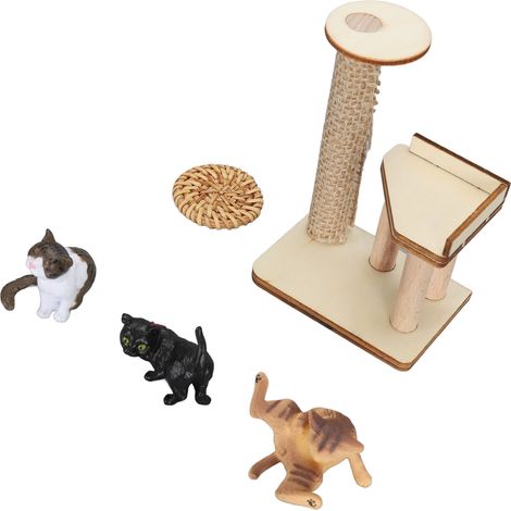 Ensemble de jeu pour figurines de chat, arbre à chat miniature à monter soi-même, adorable arbre à chat interactif, jouets pour maison de poupée pour amoureux des chats, tapis tissé (1/5)
