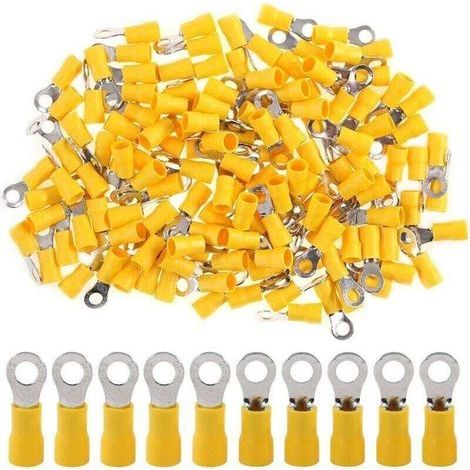 Lot de 100 connecteurs à sertir électriques 12-10 AWG (jaune, M5) (1/4)