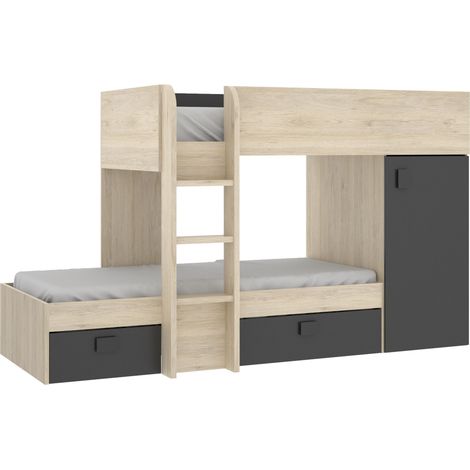 Cama Tren con Armario y cajones Grafito / Natural 150x195-255x112-199 cm - MOVE (1/5)