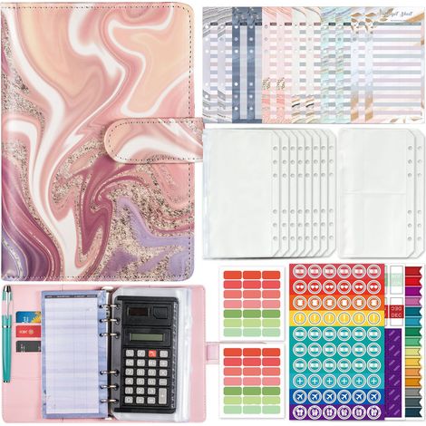 Classeur Budget - Classeur Organiseur pour Argent - Format A6 - Avec Enveloppes Zippées - Faux Cuir - 18,5 x 13,5 cm - 1 Pièce (1/5)