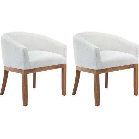 Lot de 2 chaises de salle à manger rembourrées en lin avec accoudoirs et pieds en bois massif, style Mid Century, beige (1/5)