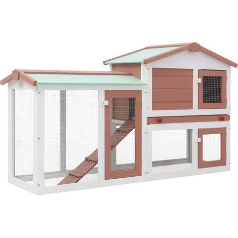 Conejera exterior grande 145 x 45 x 85 cm madera marrón y blanca 020000606