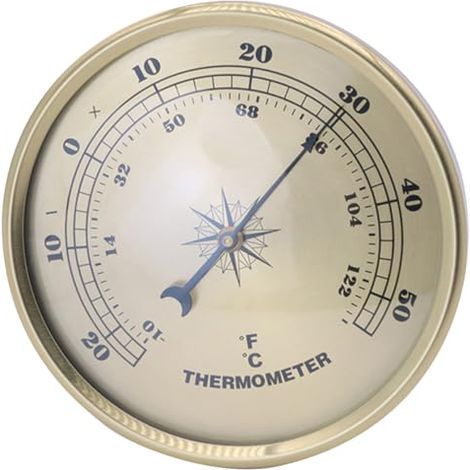 Thermomètre d'extérieur PENIKOKO, grand format, rond, facile à lire, pour terrasse et espaces extérieurs, finition dorée. (1/5)