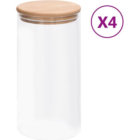 FIMEI Pots de conservation en verre couvercle en bambou 4 pcs 1200 ml (1/5)