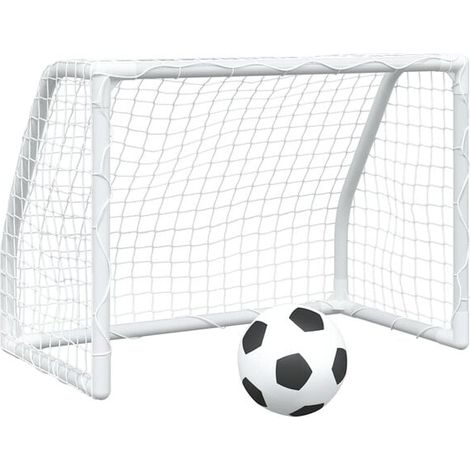 Deux buts de football pour enfants, chacun avec un ballon en métal blanc. (1/5)