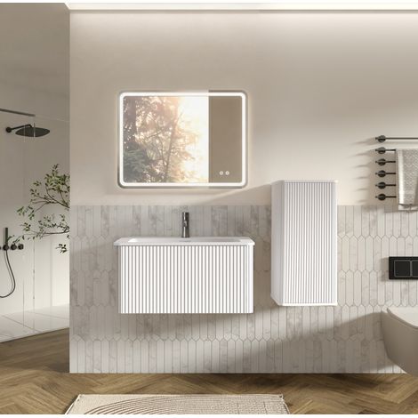 Mobile bagno con lavabo, specchio LED e mobile laterale bianco 81 cm (1/5)