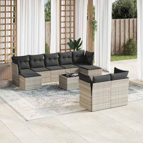 Set sofás jardín 10 pzas con cojines ratán sintético gris claro vidaXL (1/3)