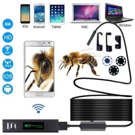 Endoscope Sans Fil WiFi 1200 P Caméra D et 39,inspection 2.0 Megapixels HD Serpent Caméra Pour Android IOS Smartphone Avec 5 M de fil (1/4)