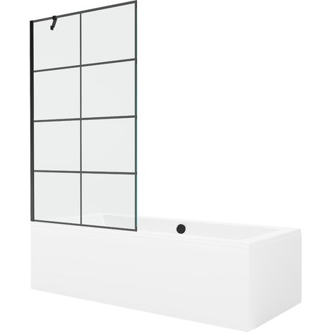 Mexen Cube Rechteckige Badewanne 170 x 80 cm mit Verkleidung und 1-flügeliger Abtrennung 100 cm, schwarzes Muster (1/5)