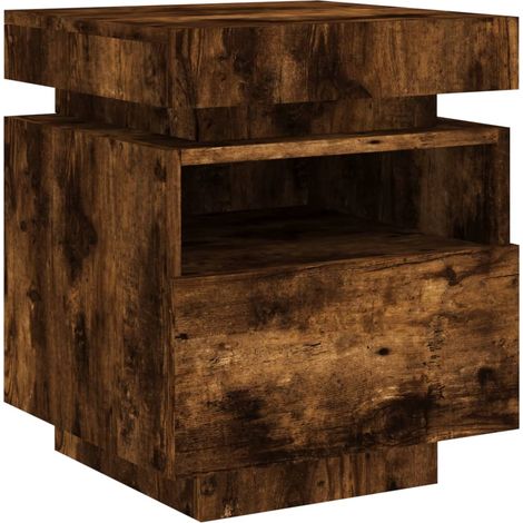 Mesita de noche con cajón y luz LED 40 x 39 x 48,5 cm madera de ingeniería marrón DEC032770 (1/5)