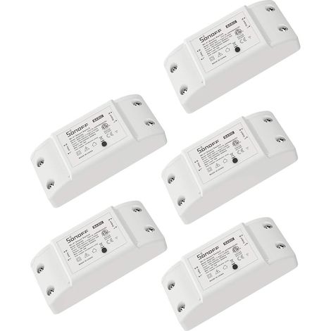 BASIC R2 Interrupteur Connecté WiFi, Commutateur Intelligent Compatible avec Alexa/Google Home, 10A/2200W, Contrôle à Distance, Commande Vocale, Fonction de Temps, Aucun Hub Requis (5 PACK) (1/5)
