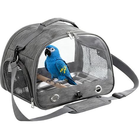 Foldable Bird Carrier Bag with Wooden Perch, Stainless Steel Tray, Ventilated, for Parakeets and Small Animals (1/5)