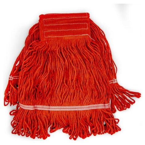 Tête de balai à franges bouclée de rechange en coton robuste de qualité commerciale - Tête de balai amovible et lavable - Bleu et rouge (rouge, 2) (1/5)