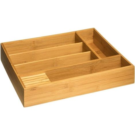 5Five Simply Smart – Organiseur de couverts en bambou 5 compartiments – Dimensions 38 x 28 x 6,9 cm – Design élégant pour tiroirs de cuisine standard (1/5)