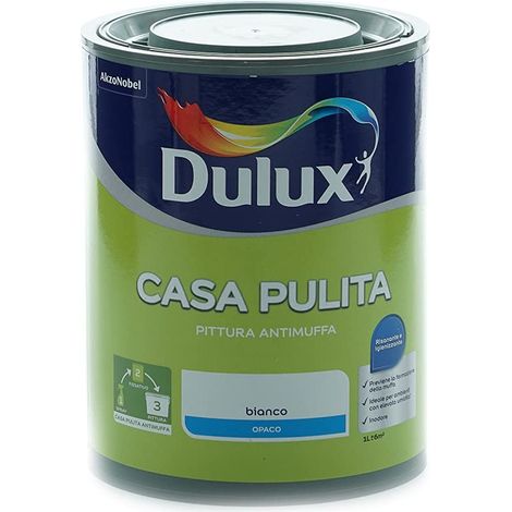 Dulux Casa Pulita Pittura Singolo per Interni Antimuffa Rimuove e Protegge Da Muffe e Funghi, 1 Litro, Bianco, 1L (1/5)