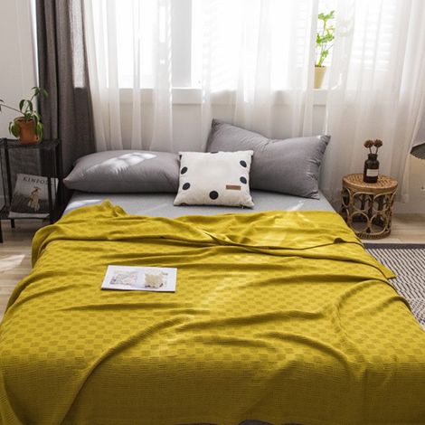 Couverture En Coton - 200 x 150 cm - Pour Lit Simple - Respirante Légère Toutes Saisons - Jaune - 1 Pièce (1/5)