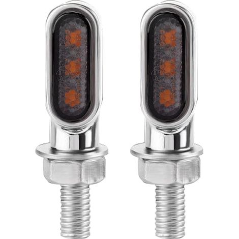 UniVe-rs&al Fit Lot de 2 mini clignotants à 3 LED pour moto avec 3 LED ambrées Verres fumés Boîtier chromé