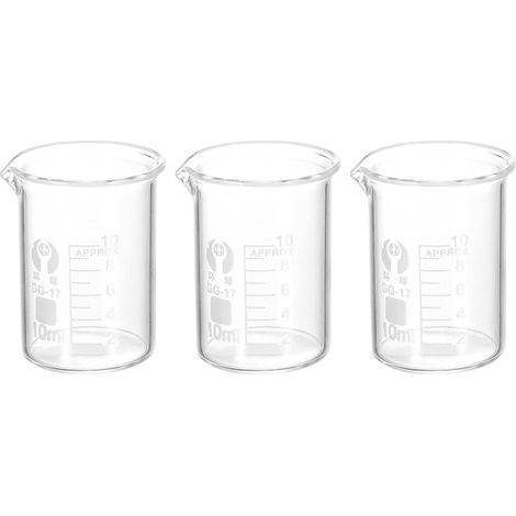 3Pcs 10ml Bas Forme Verre Bécher, 3.3 Borosilicate Verre Graduée Imprimé Échelle Mesurer Tasses avec Bec pour Cuisine Laboratoire Liquides (1/5)