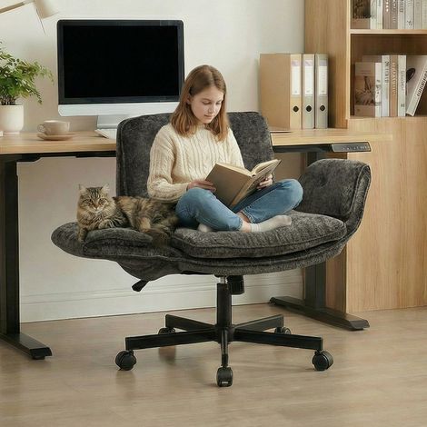 Ergonomischer Drehstuhl aus Chenille, breiter Bürostuhl mit ausklappbaren Armlehnen, höhenverstellbar, bis 150 kg